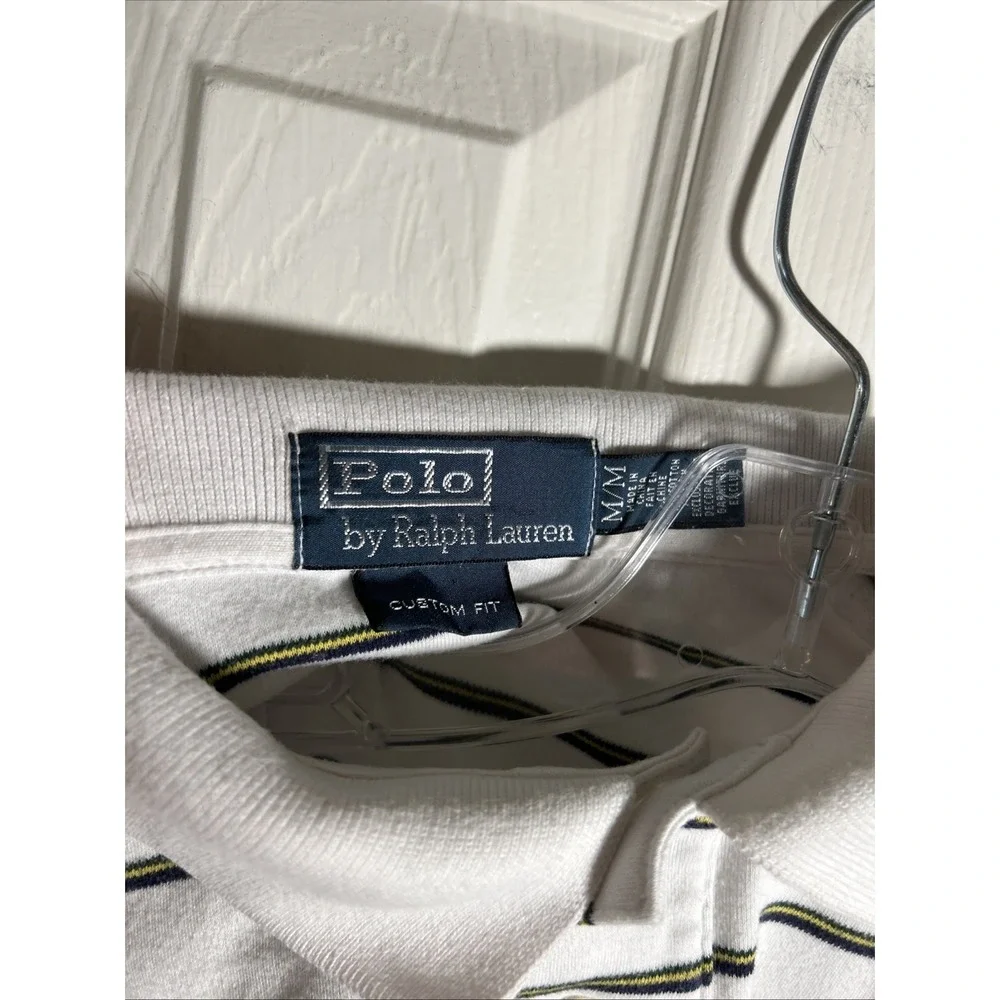 Polo Ralph Lauren Polo Mens M White Striped Custom Slim Fit Short Sleeve Shirt